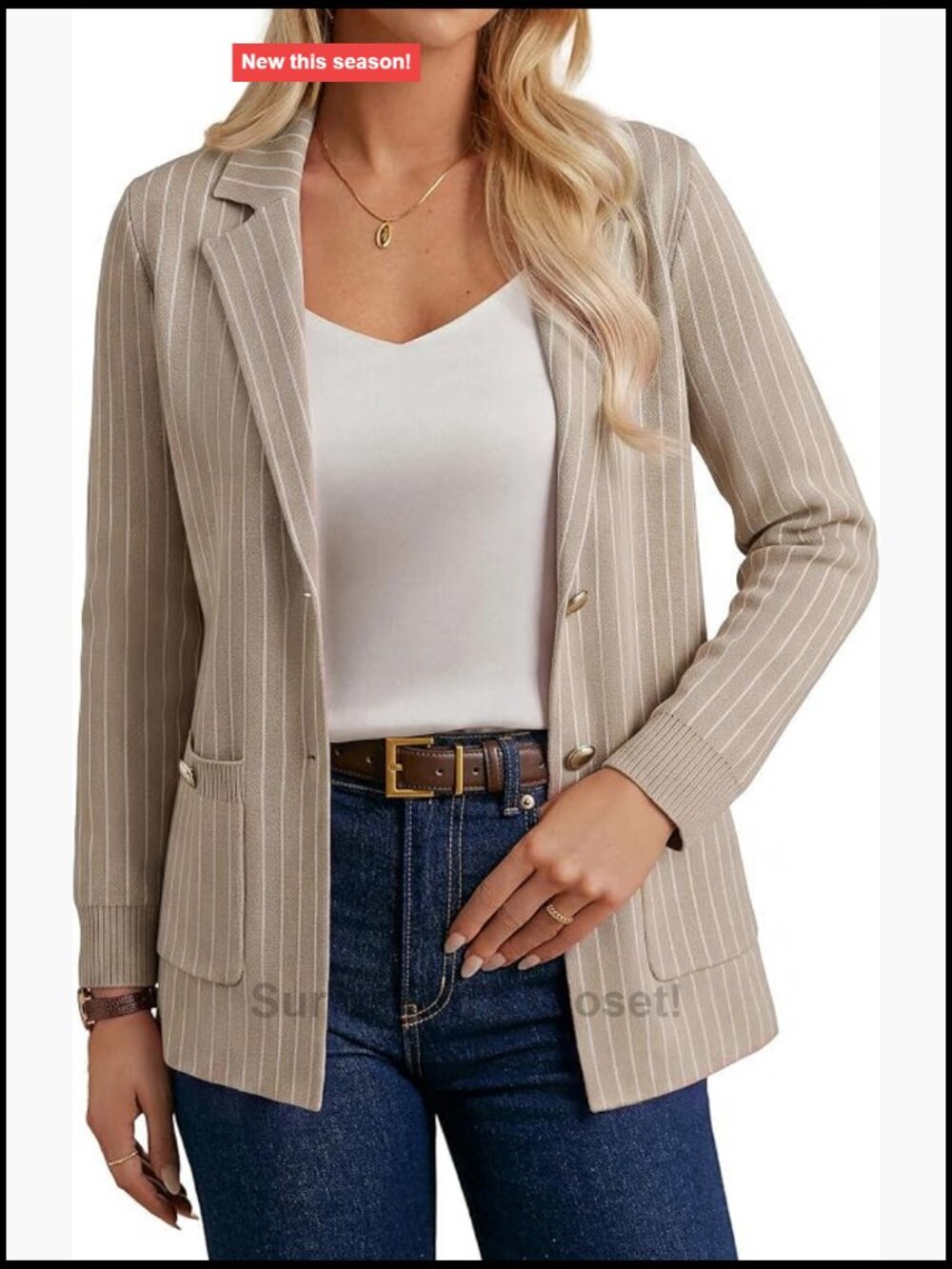 Women's Knit Blazer Business Casual Long Sleeve Open Front Suit Jacket with